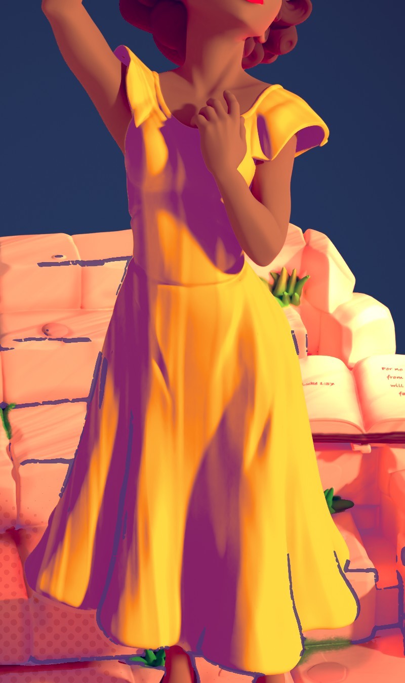 Dress with strong purple shadows