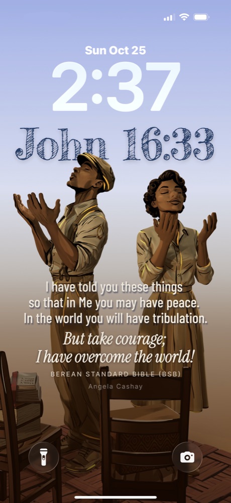 John 16:33 wallpaper on a phone lock screen